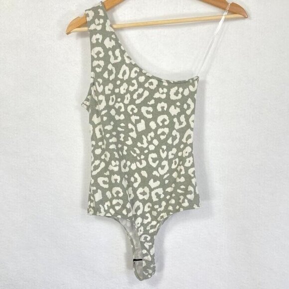 Le Lis Olive And Cream Leopard One Shoulder Bodysuit Small - Picture 1 of 5